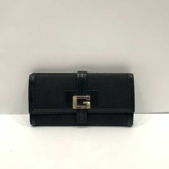 Gucci Black G Metallic Logo Long Wallet Sku#85429 (Gently used, snap loose) - Picture 1 of 15